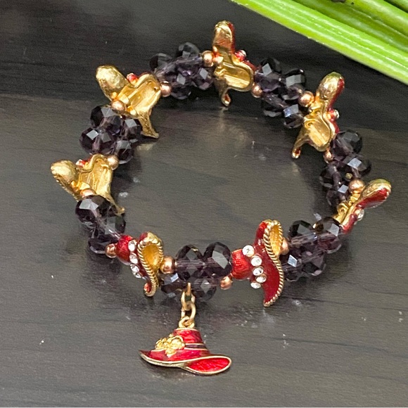 Red Hatter Enamel Beaded Stretchy Bracelet One Size - Picture 5 of 10